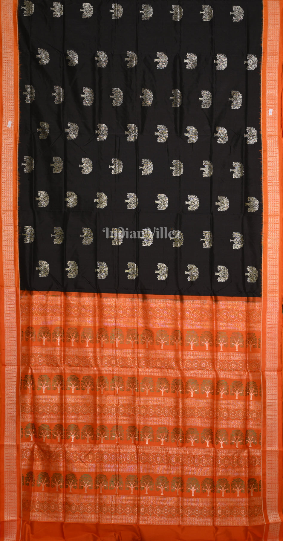Red Orange Banyan Tree Motif Odisha Ikat Sambalpuri Silk Saree 