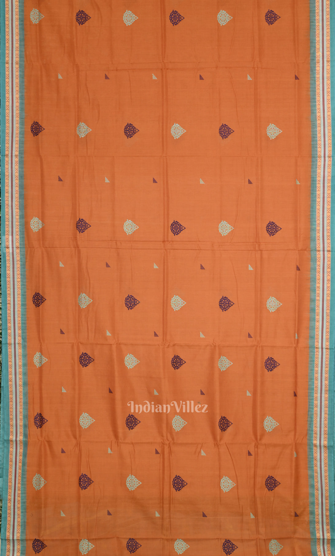 Brown with Light Blue Shree Mandir Bomkai Sambalpuri Ikat Cotton Saree