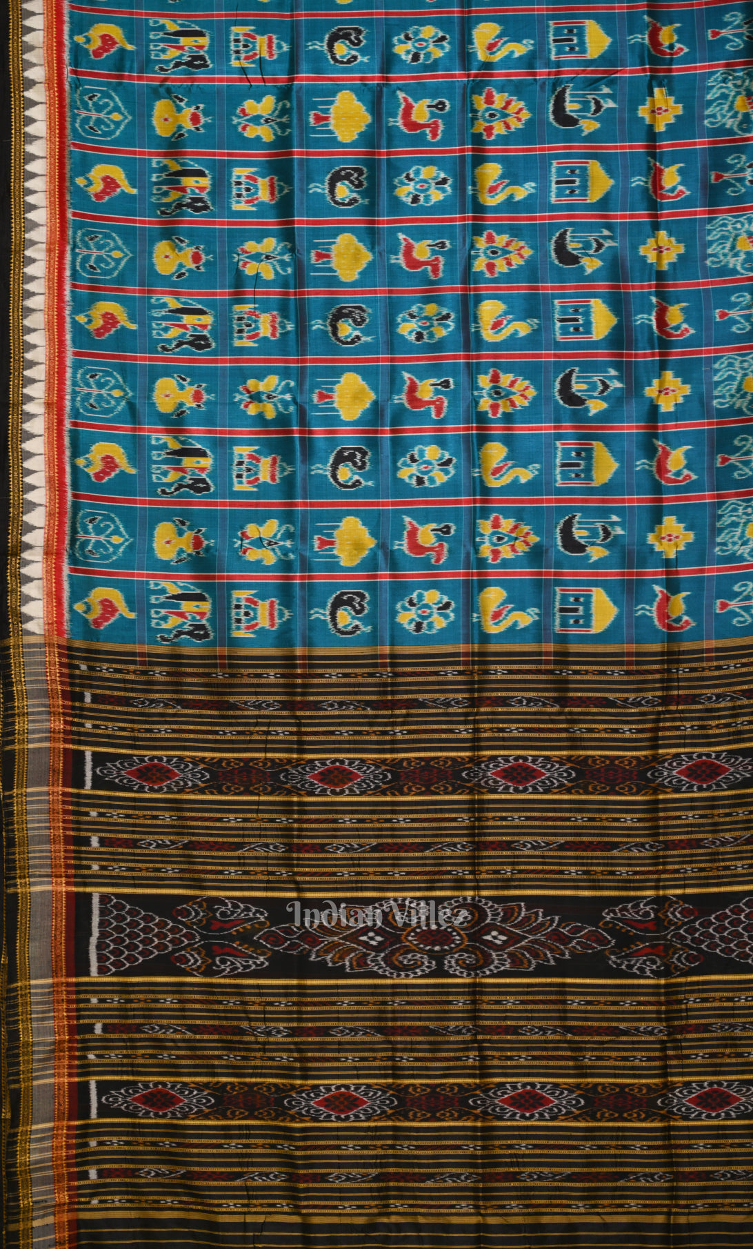 Teal Blue  Nabakothi Odisha Ikat Khandua Silk Saree 