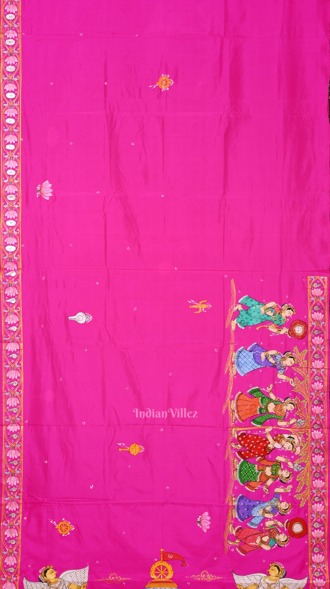 Rani Pink Shree JagannathHand-Painted Pattachitra Saree
