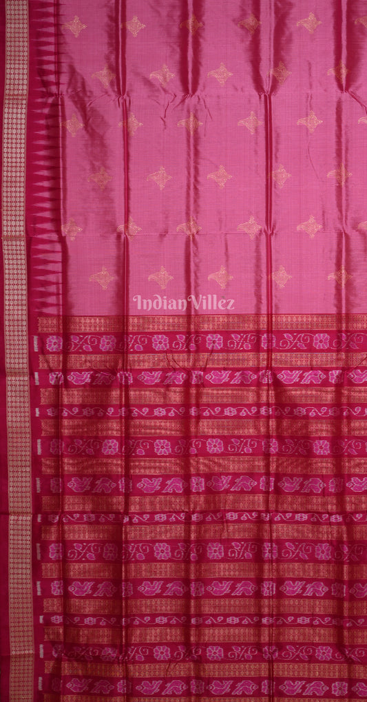 Pink Sankha Motif Odisha Ikat Bomkai Sambalpuri Silk Saree