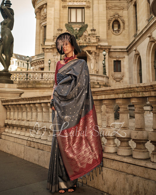 Grey Maroon Kanjivaram South Soft Silk Saree