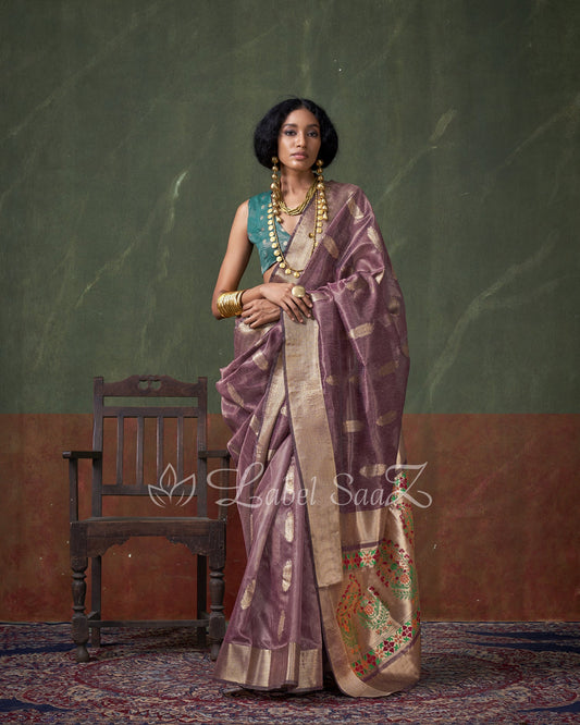 Light Maroon Paithani Zari Tissue Silk Saree