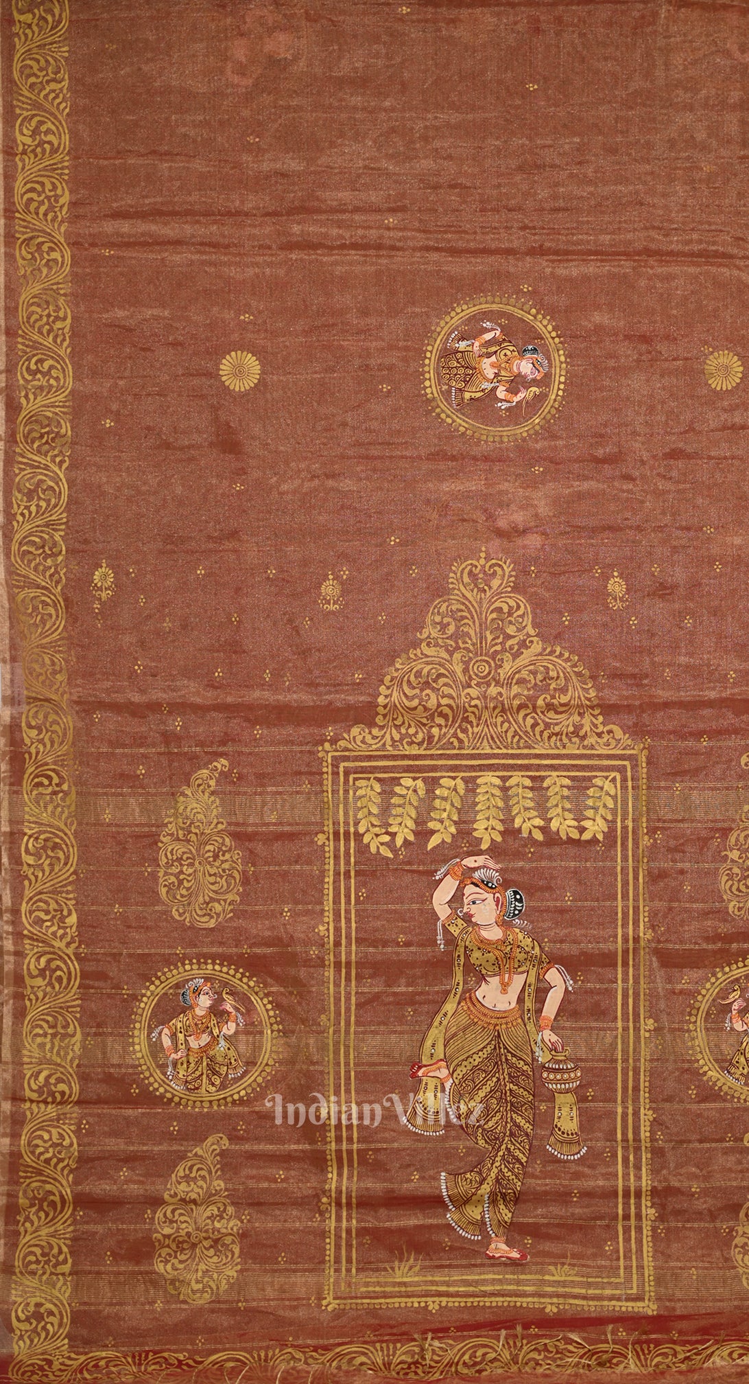 Orange Dual Tone Shringar Ras Hand- Painted Pattachitra Saree