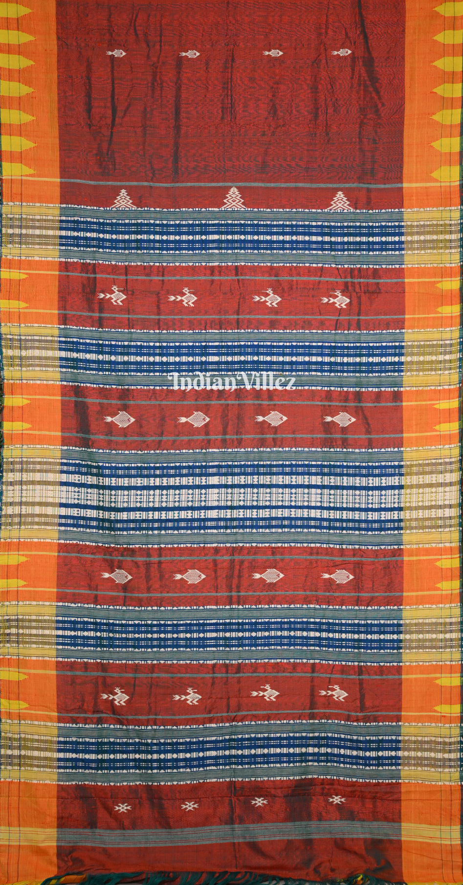 Maroon Orange Odisha Handloom Natural Dye Kotpad Tussar Saree 