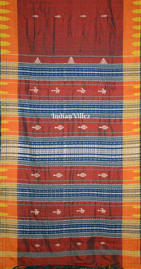 Maroon Orange Odisha Handloom Natural Dye Kotpad Tussar Saree 