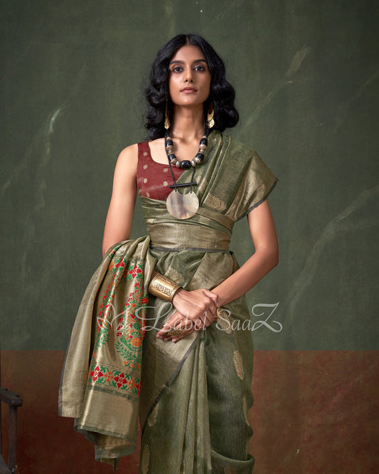 Mehendi Green Paithani  Zari Tissue Silk Saree