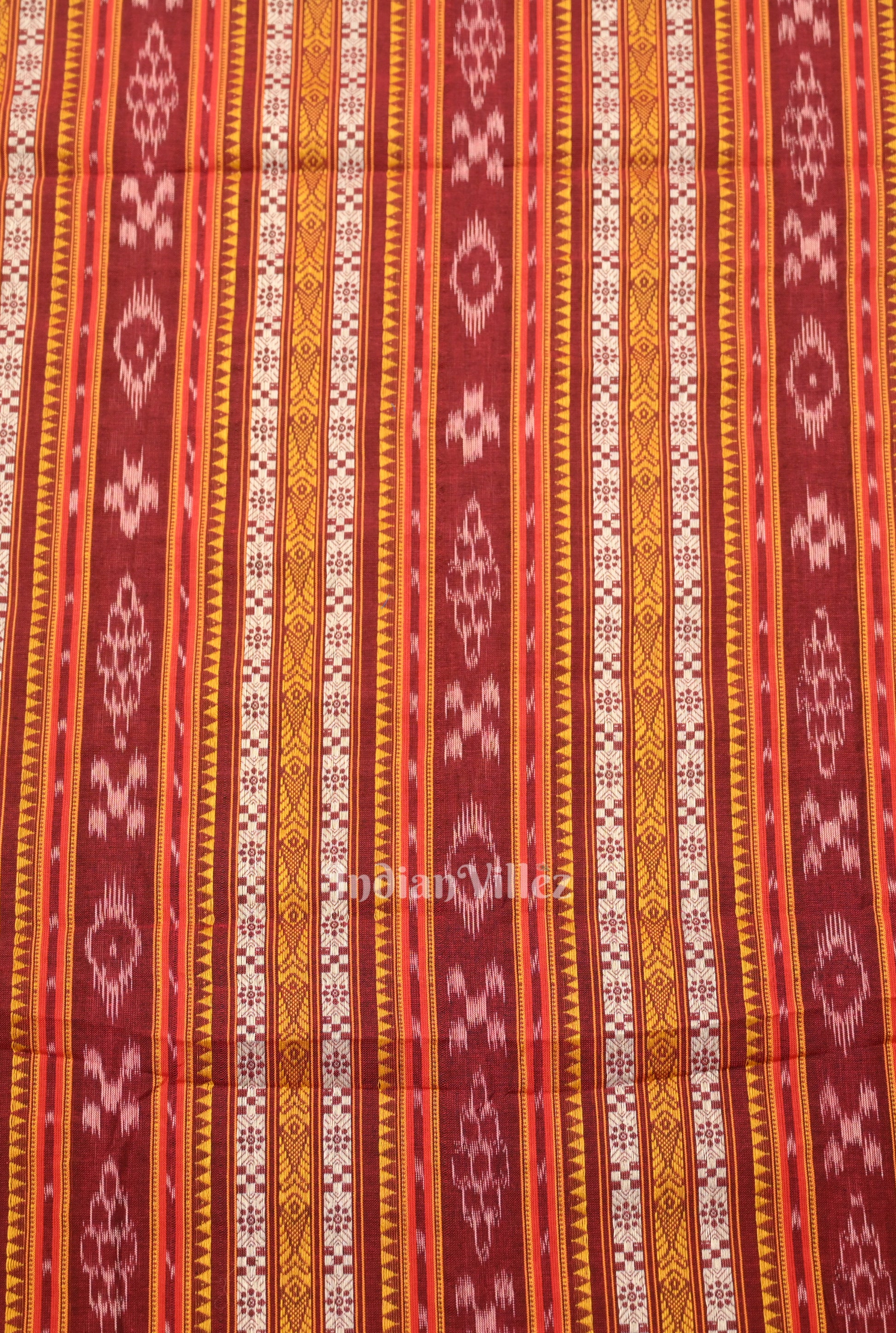Maroon Dubby Pasapali Sambalpuri Ikat Cotton Fabric