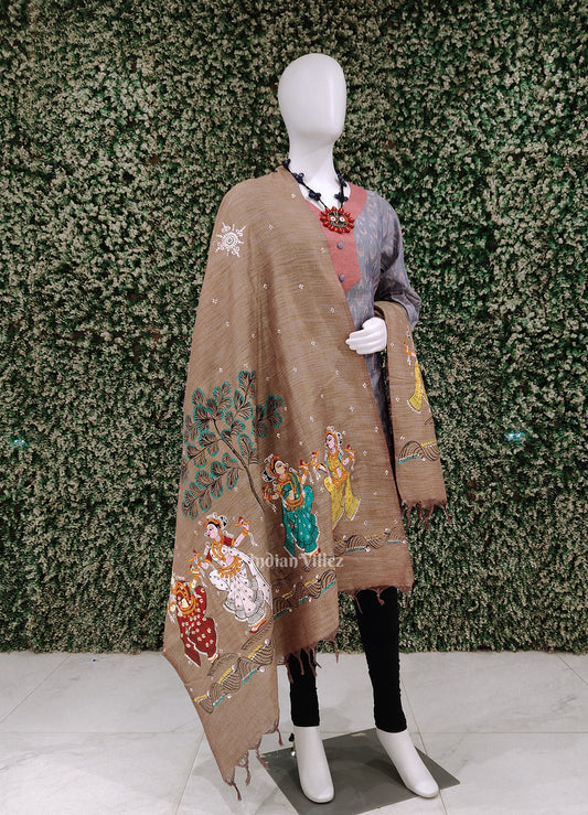 Lavender Golden Nartaki Tussar Pattachitra Dupatta