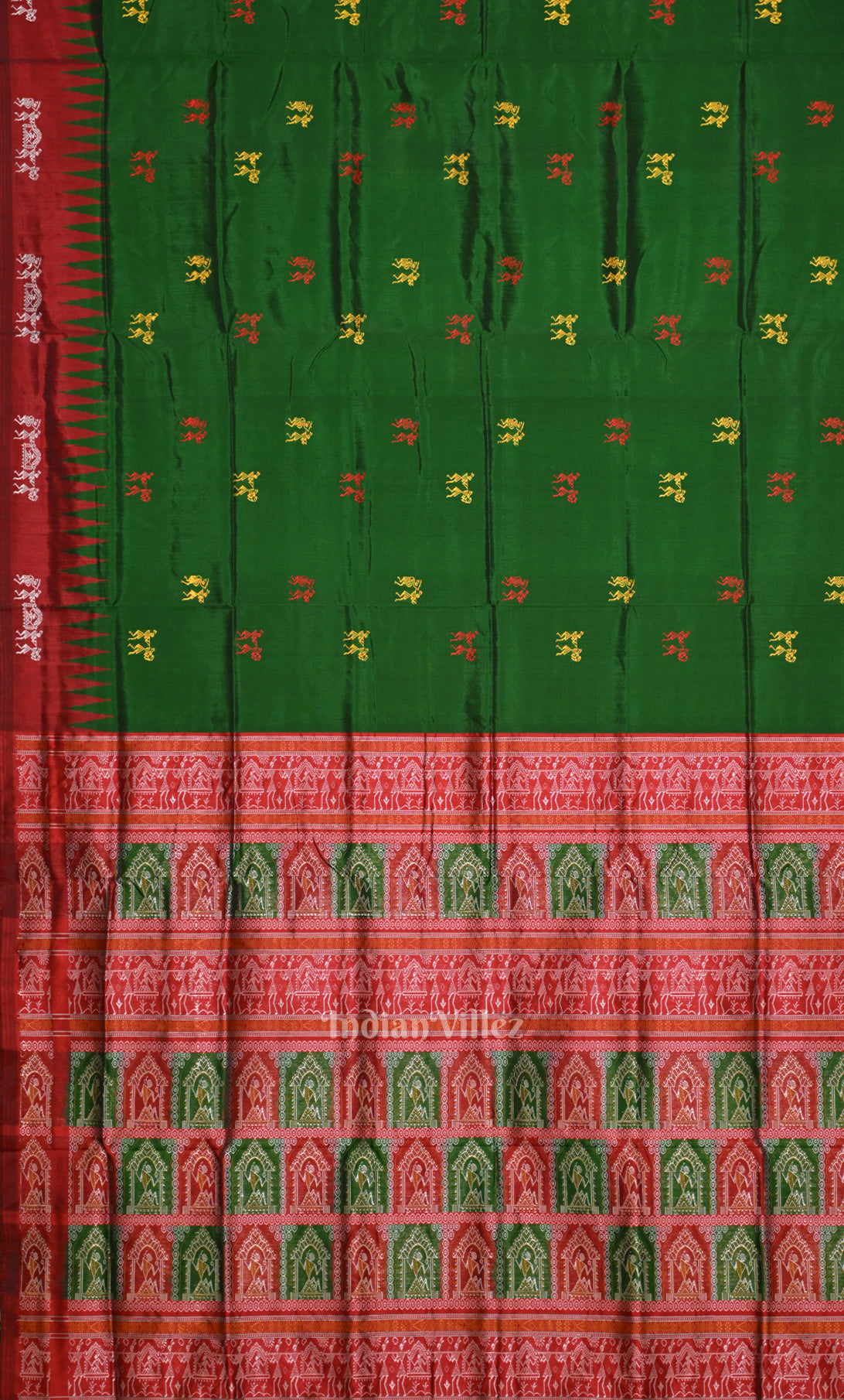 Green Red Doli Sawari Odisha Ikat Bomkai Sambalpuri Silk Saree