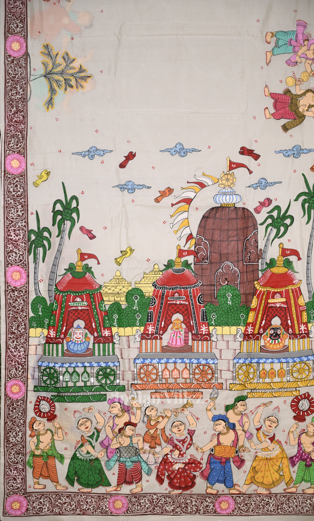 White Shree Jagannath Ratha Yatra Hand-Painted Pattachitra Saree 