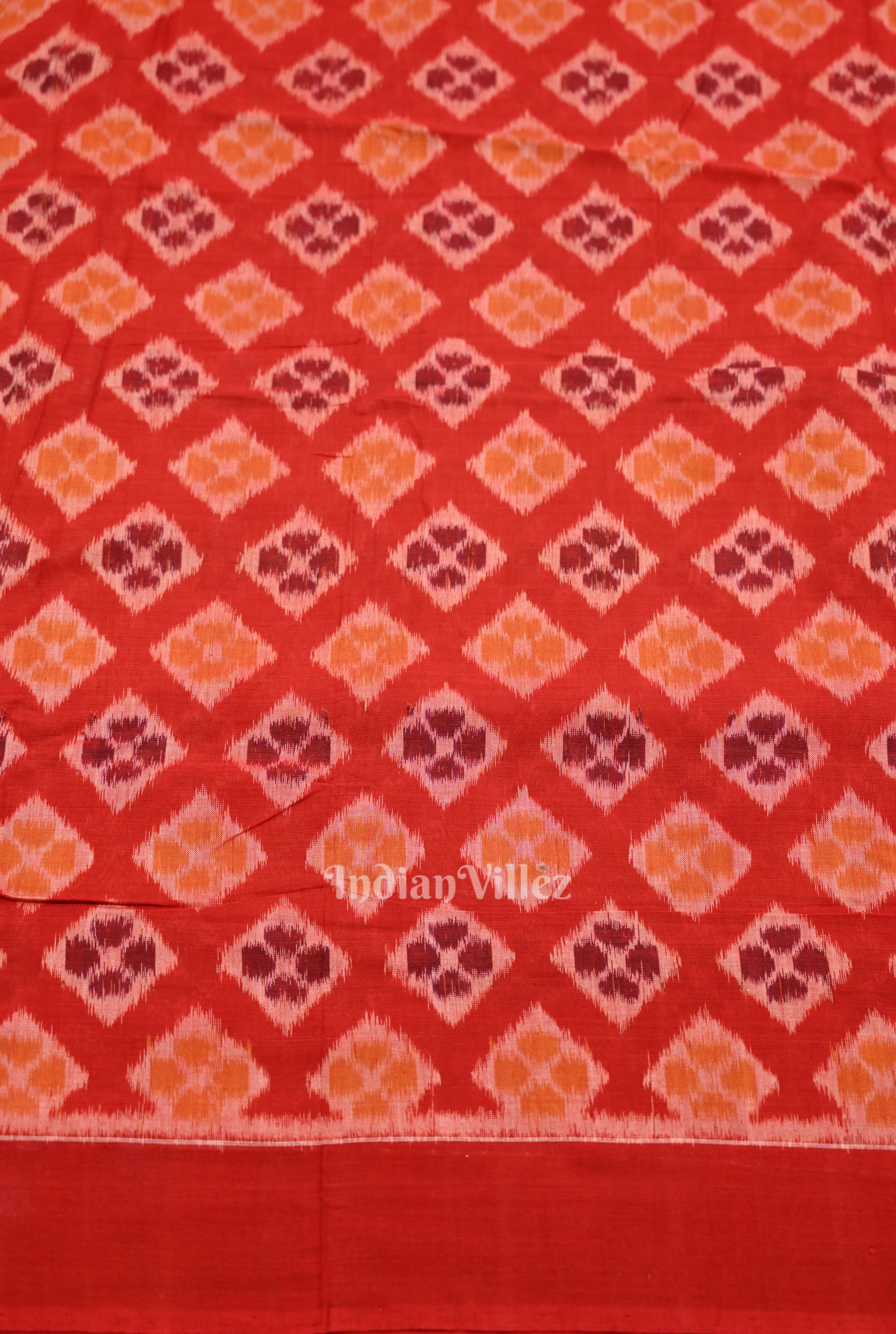 Red Sambalpuri Odisha Ikat Cotton Fabric 