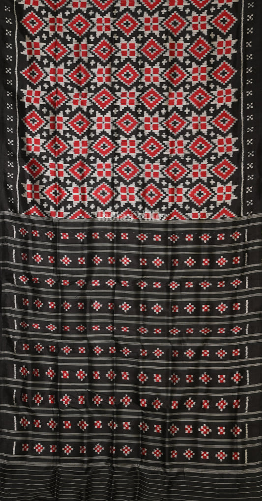 Red Black Telia Rumal Pasapali Odisha Ikat Contemporary Designer Silk Saree