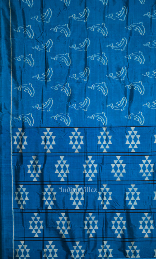 Blue Copper sulphate Dolphin Theme Contemporary Designer Silk Saree
