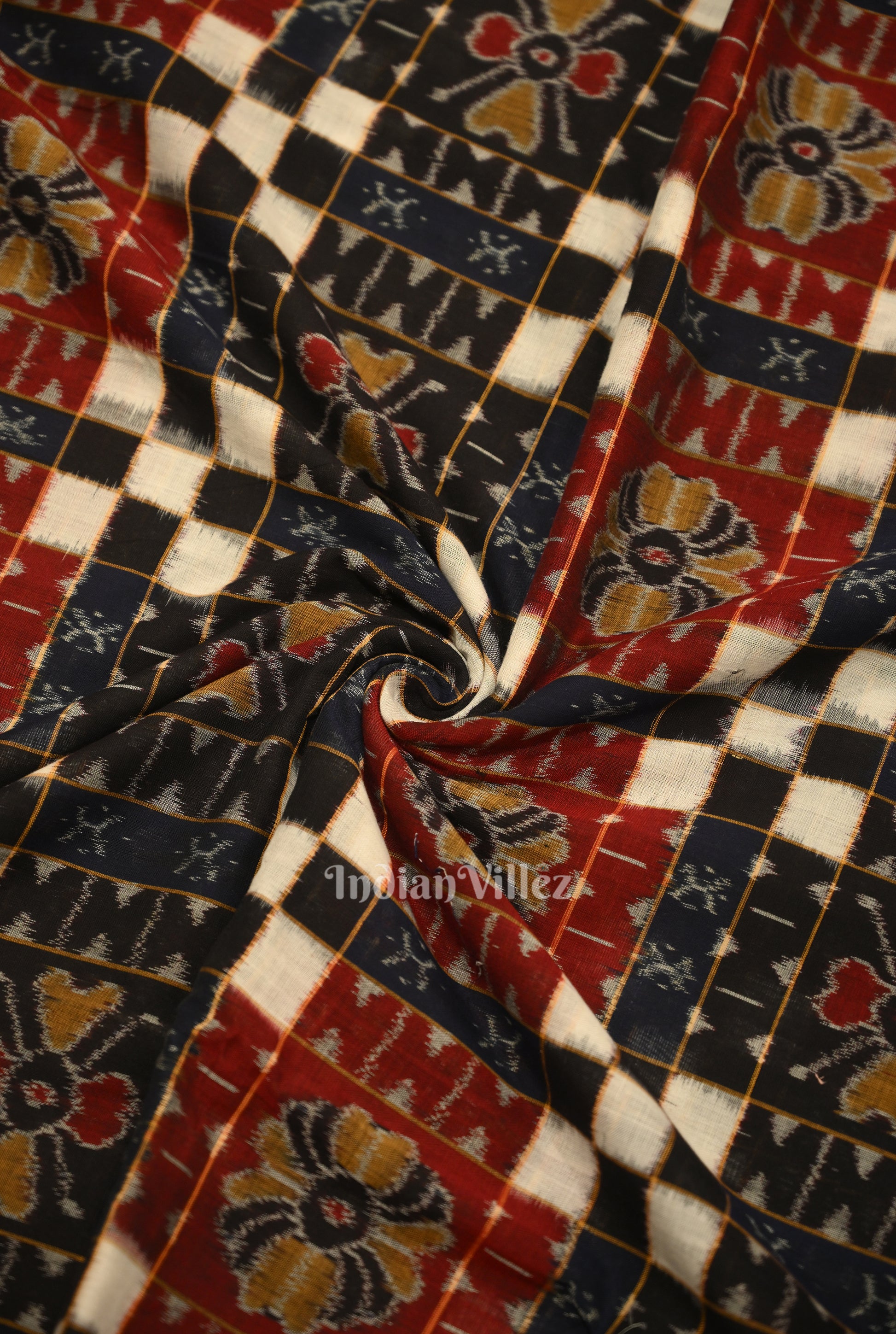 Black Pasapali  Sambalpuri Ikat Cotton Fabric 