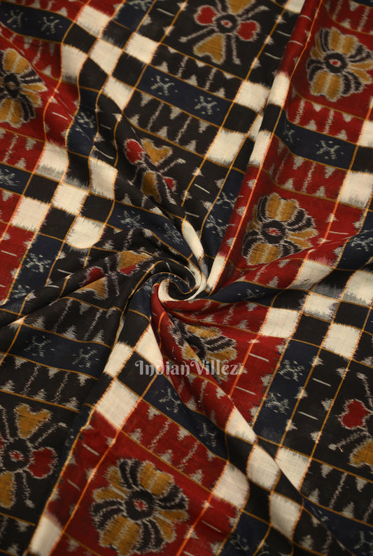 Black Pasapali  Sambalpuri Ikat Cotton Fabric 