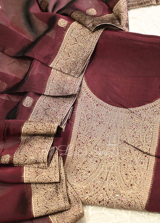 Purple Wine Banarasi Unstitched Salwar Suit