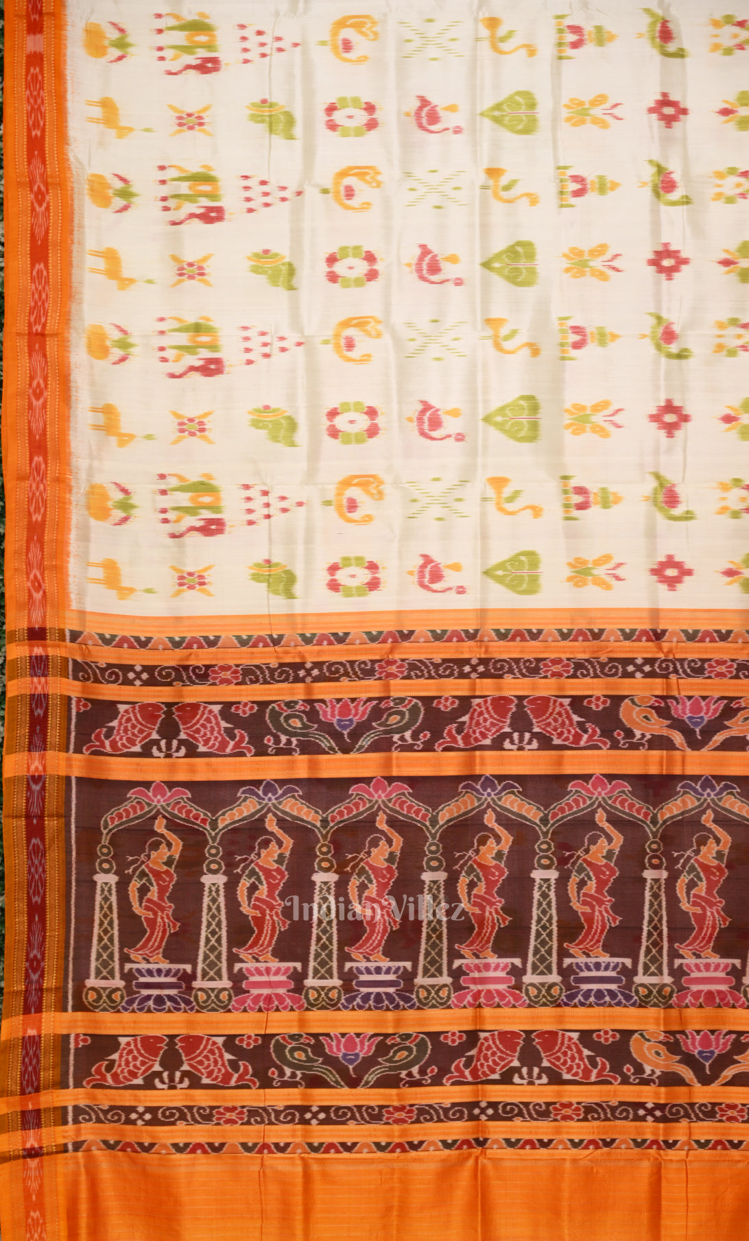 White Red Nabarangi Nabakothi Odisha Ikat Khandua Silk Saree with Nartaki Anchal