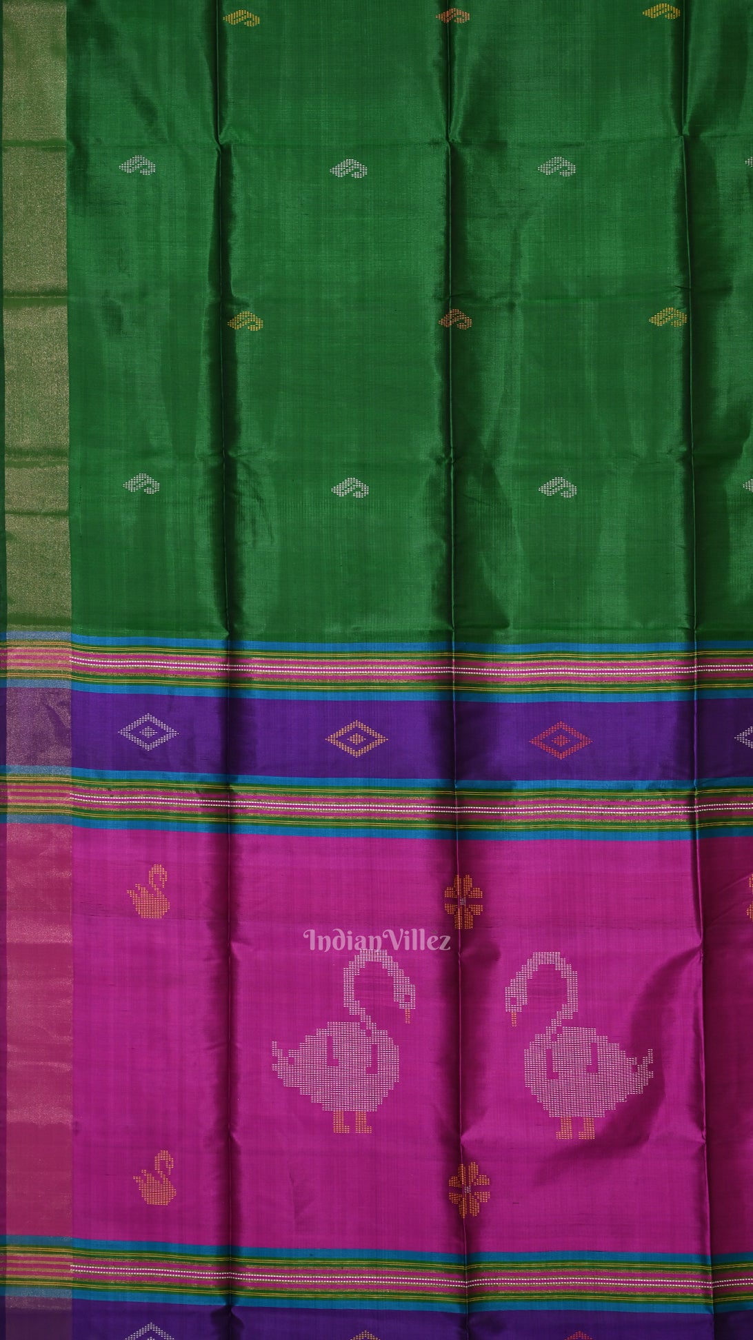 Green Pink Pure Bishnupuri Silk Saree 