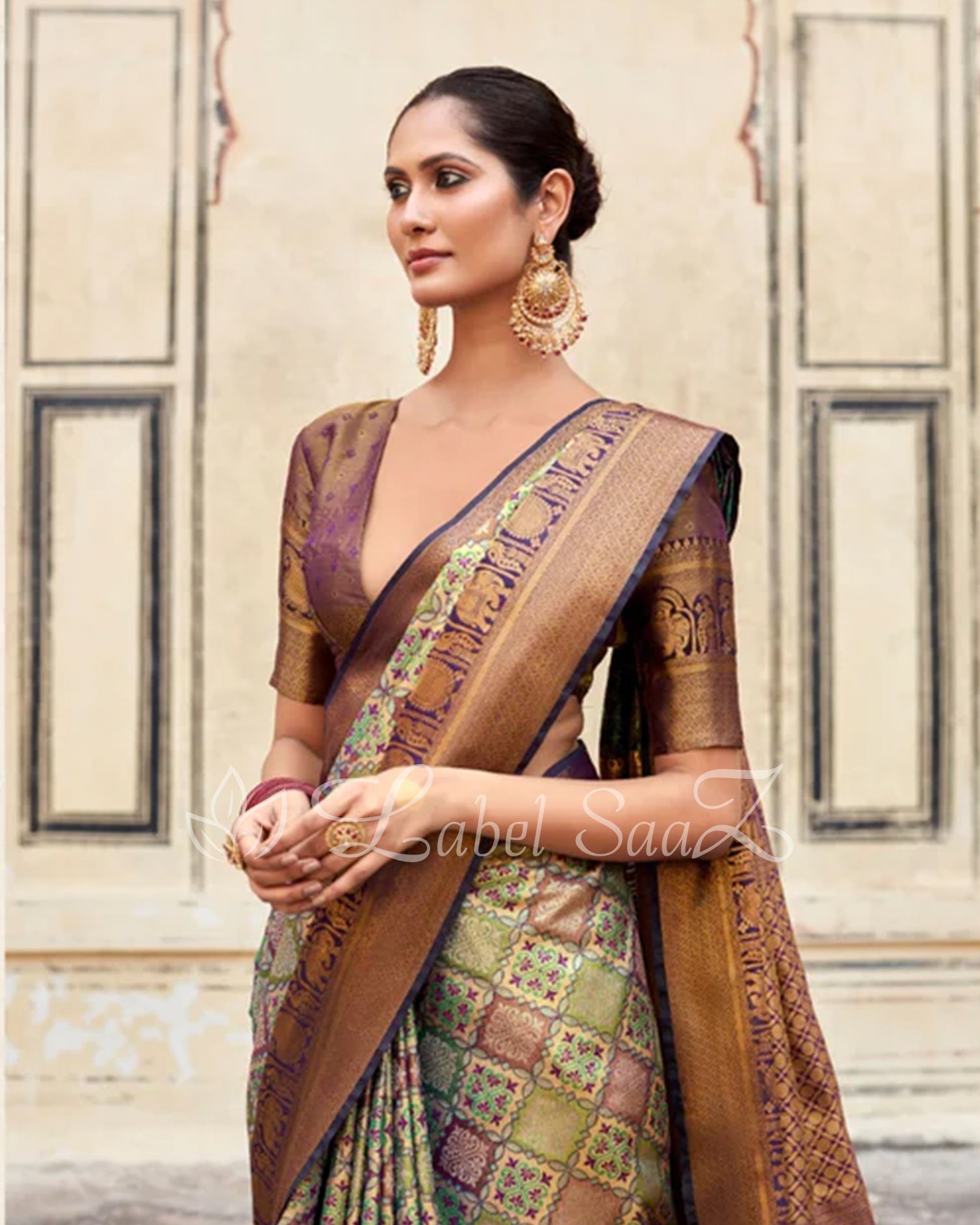 Green Printed Multi Color Pure Brocade Tissue Kanjivaram Saree