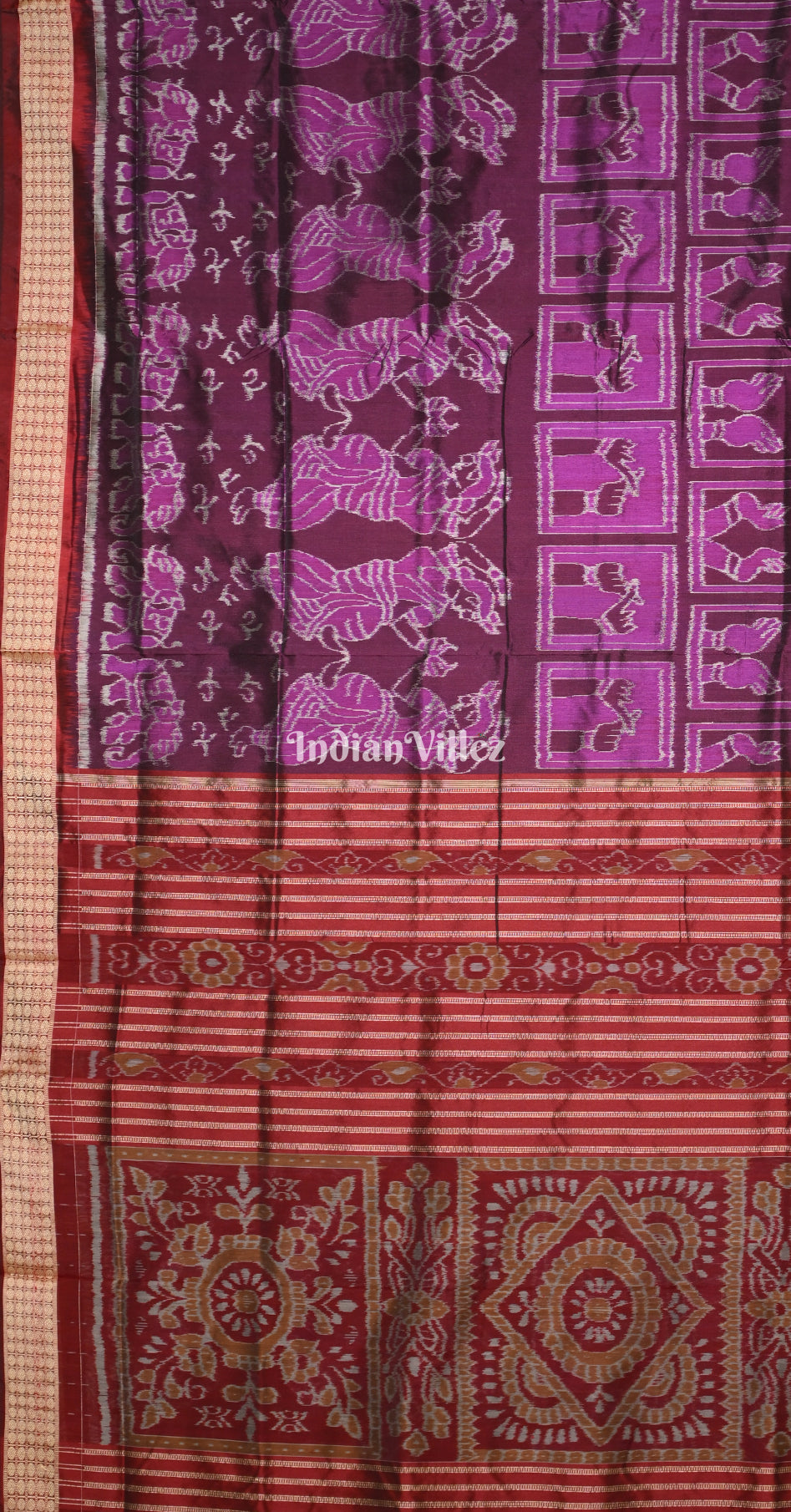 Purple Maroon Nartaki Scot Odisha Ikat Sambalpuri Silk Saree 