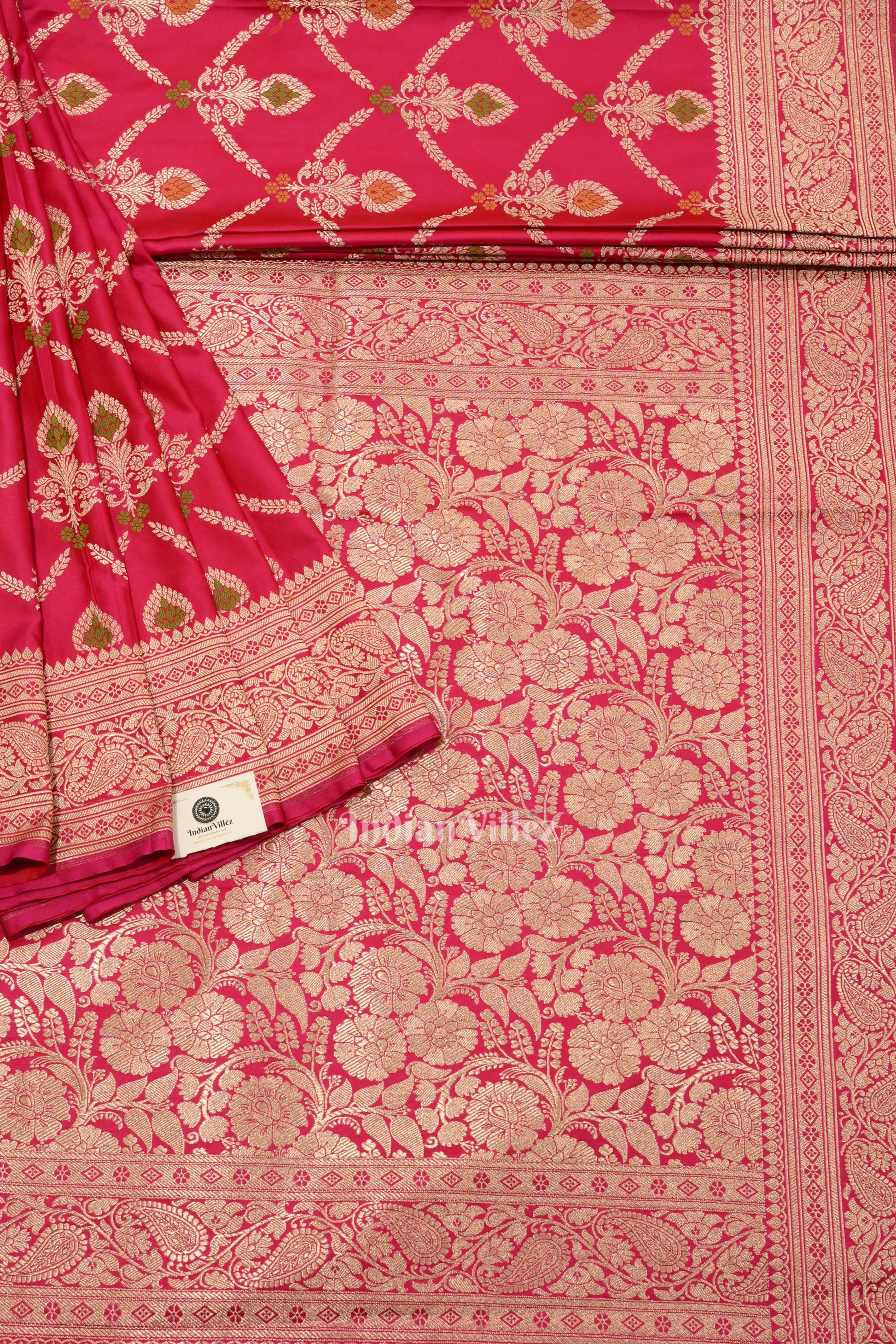 Rani Pink Meenakari Pure Mashru Satin Silk Banarasi Saree