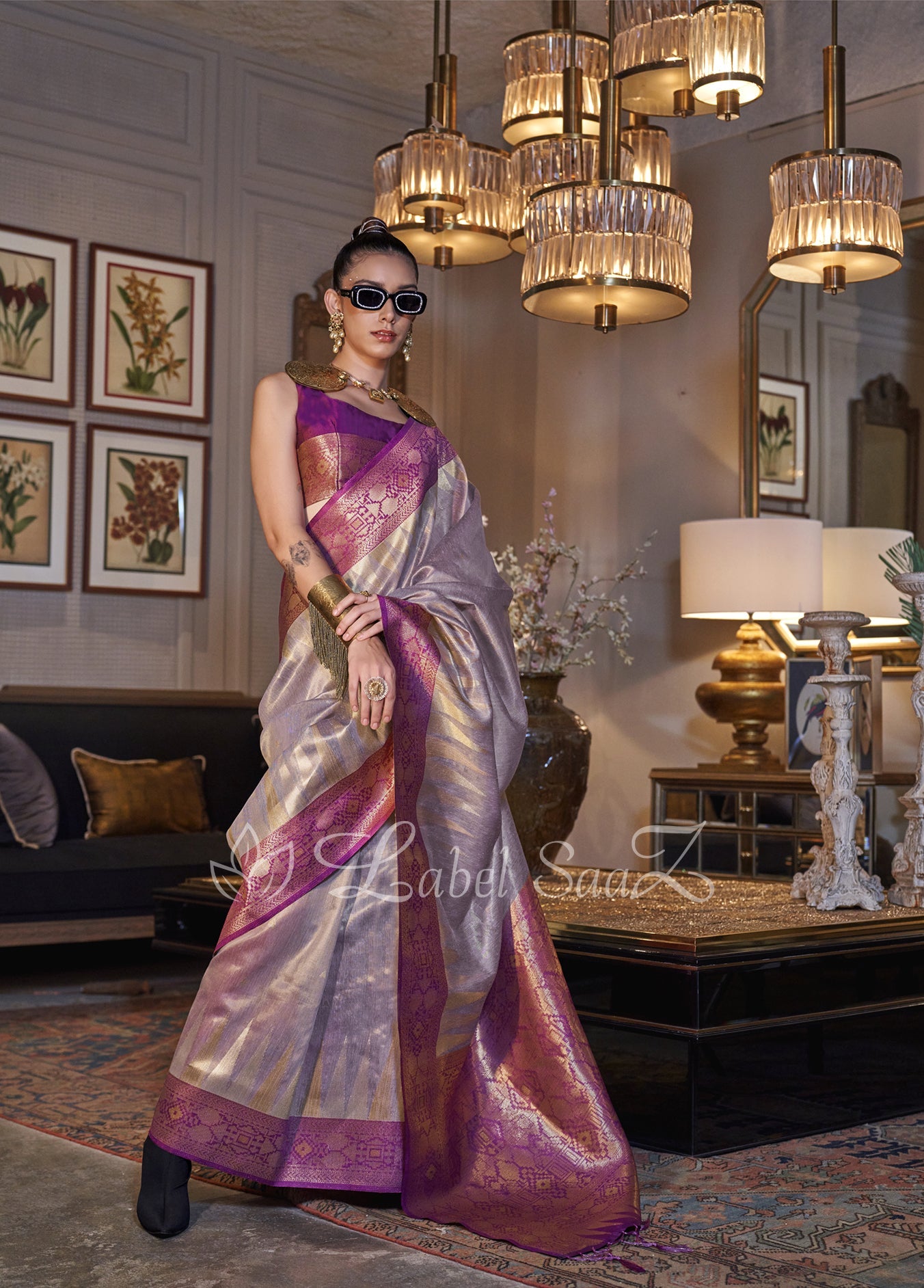 White Zari Tissue Handloom Weaving Saree