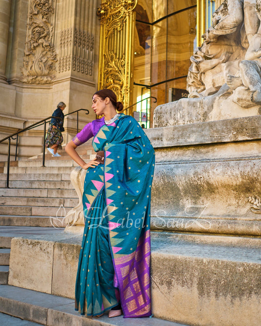 Blue South Tussar Silk Saree