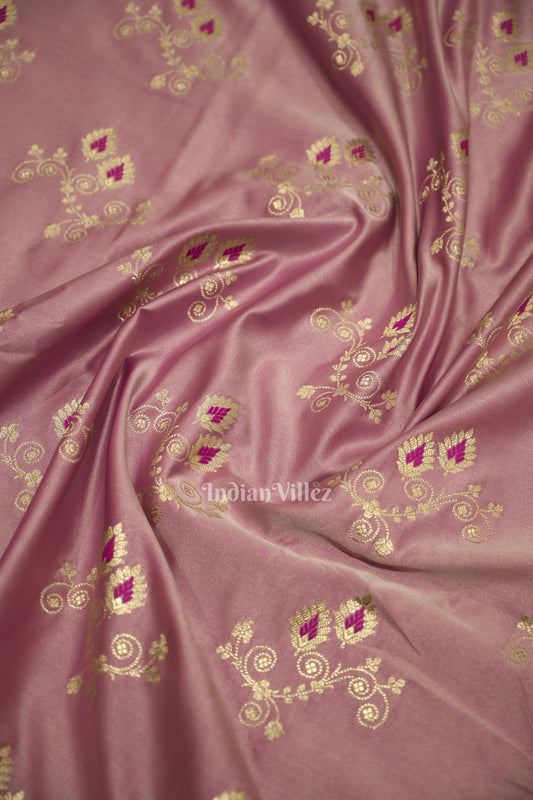 Baby Pink Soft Pure Mashru Satin Silk Banarasi Saree 