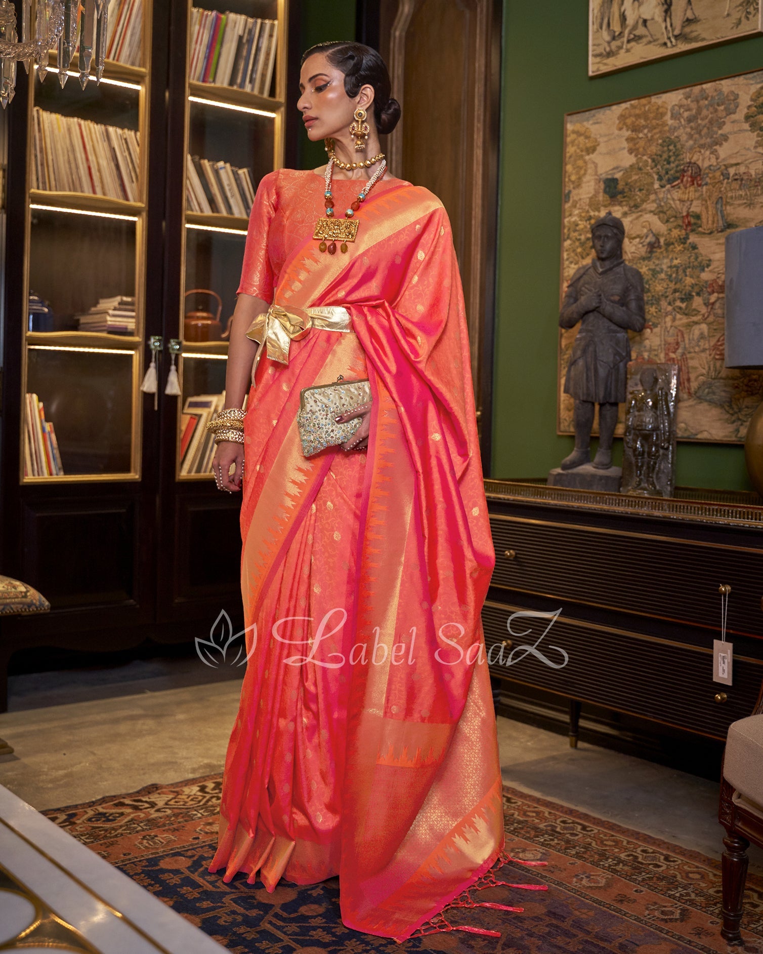 Orange Handloom Weaving Silk Saree With Heavy Blouse