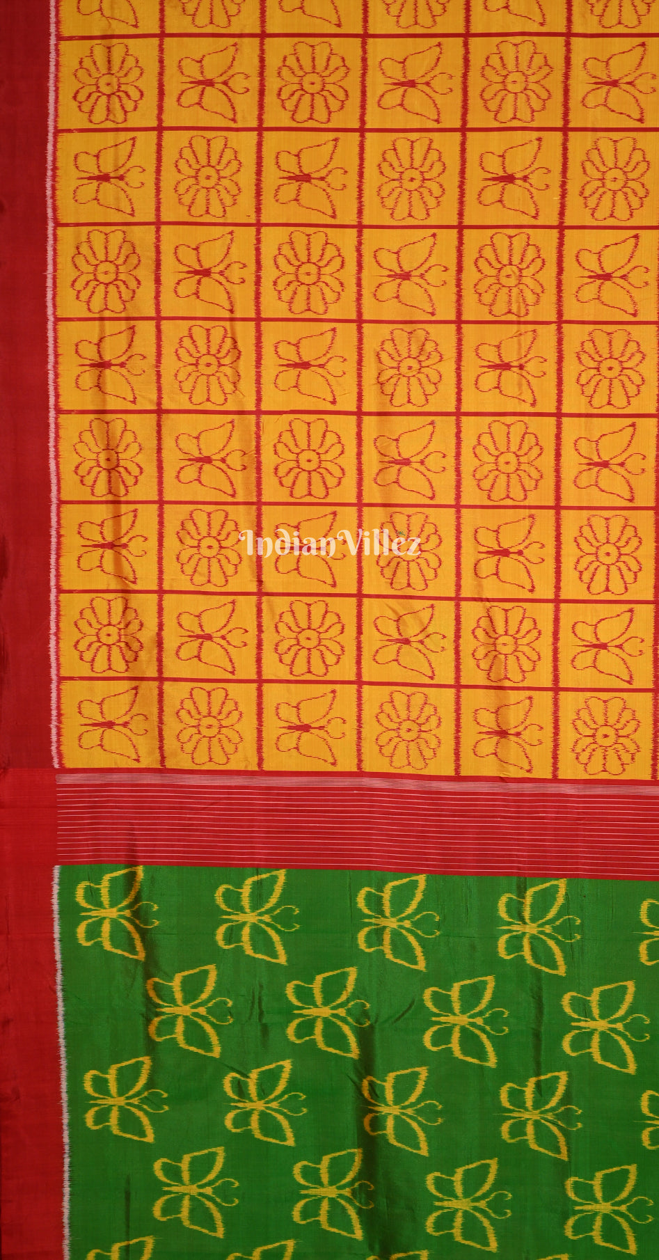 Mustard Yellow Green Nabakothi Contemporary Designer Silk Saree 