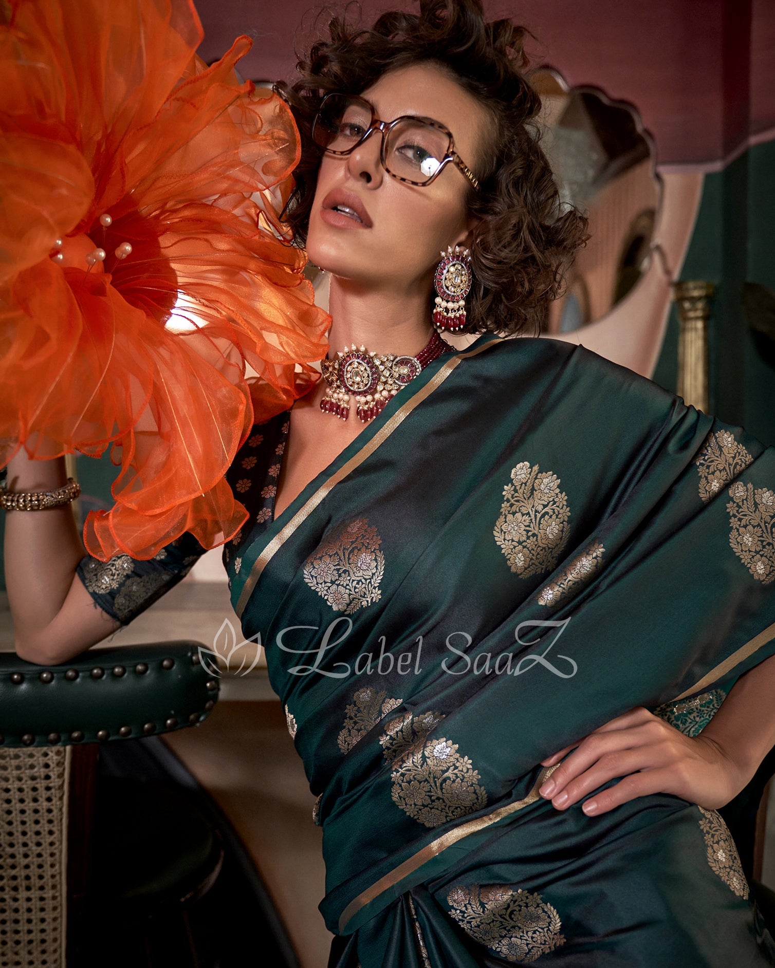 Green Satin Weaving Banarasi Silk Saree