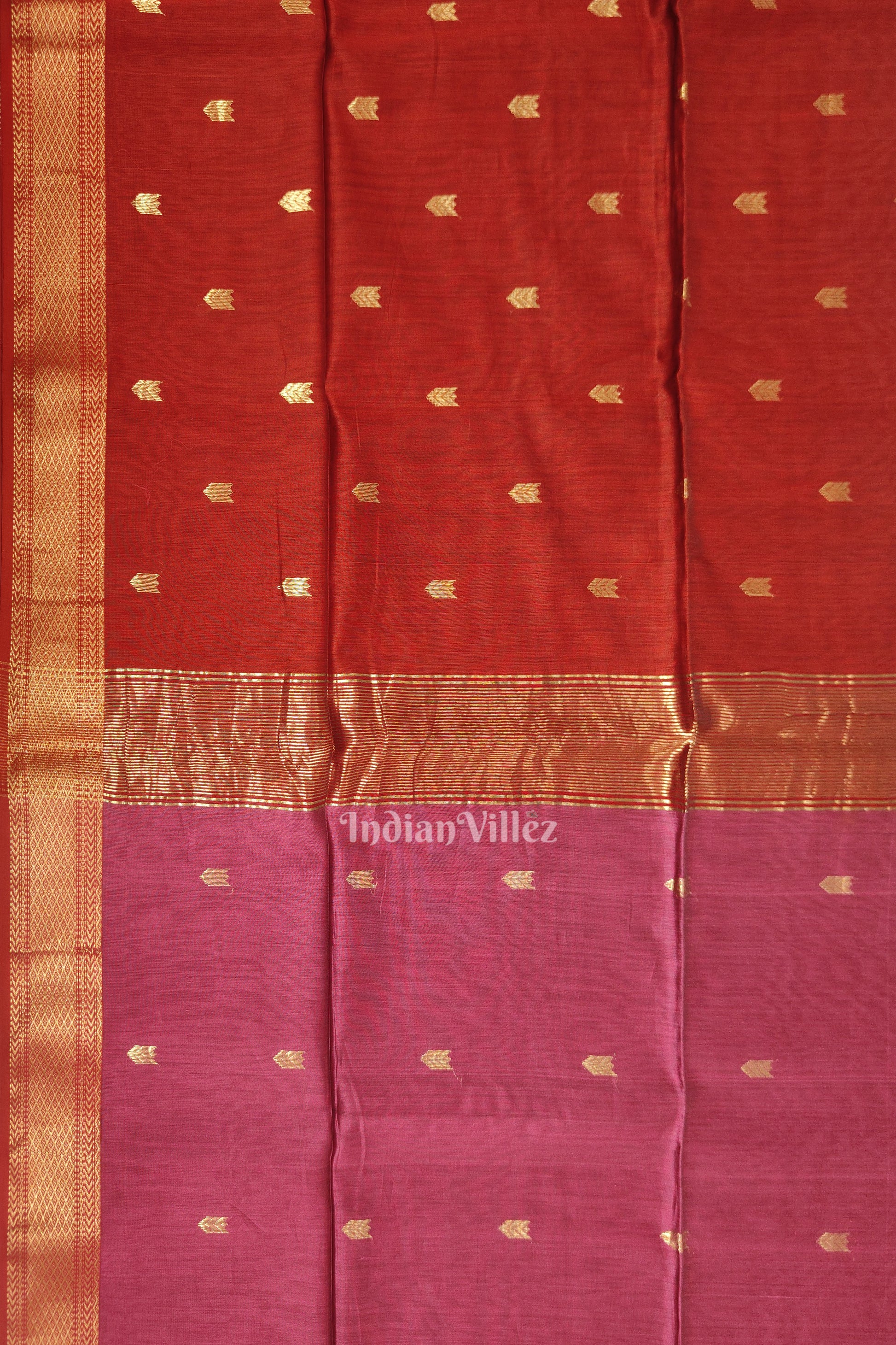 Rani Pink & Gold Pure Silk Cotton Maheshwari Saree