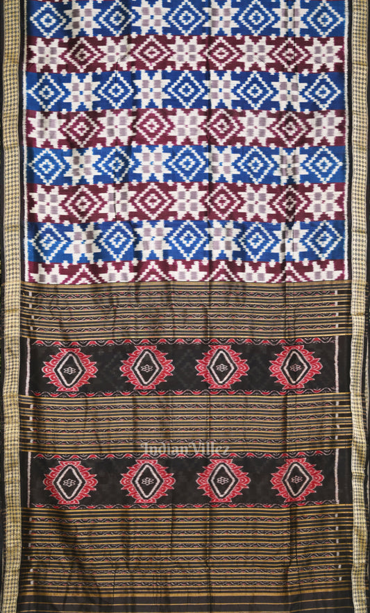 White with Multi Colour Telia Rumal  Theme Odisha Ikat Sambalpuri Silk Saree