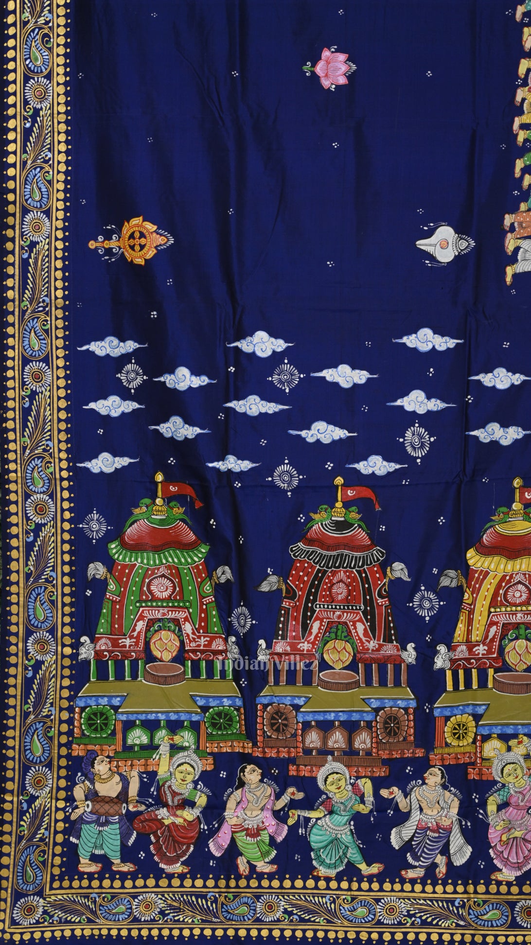 Blue Shree Jagannath Ratha Yatra Hand-Painted Pattachitra Saree