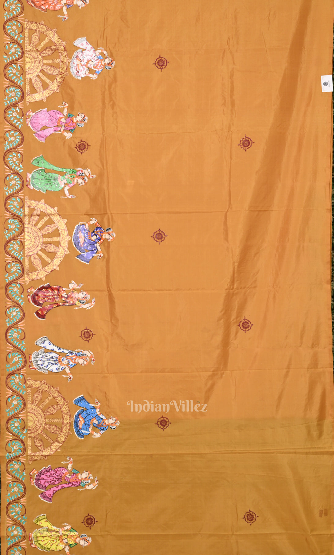 Blue Yellow Nartaki Konark Temple Hand-Painted Pattachitra Saree 