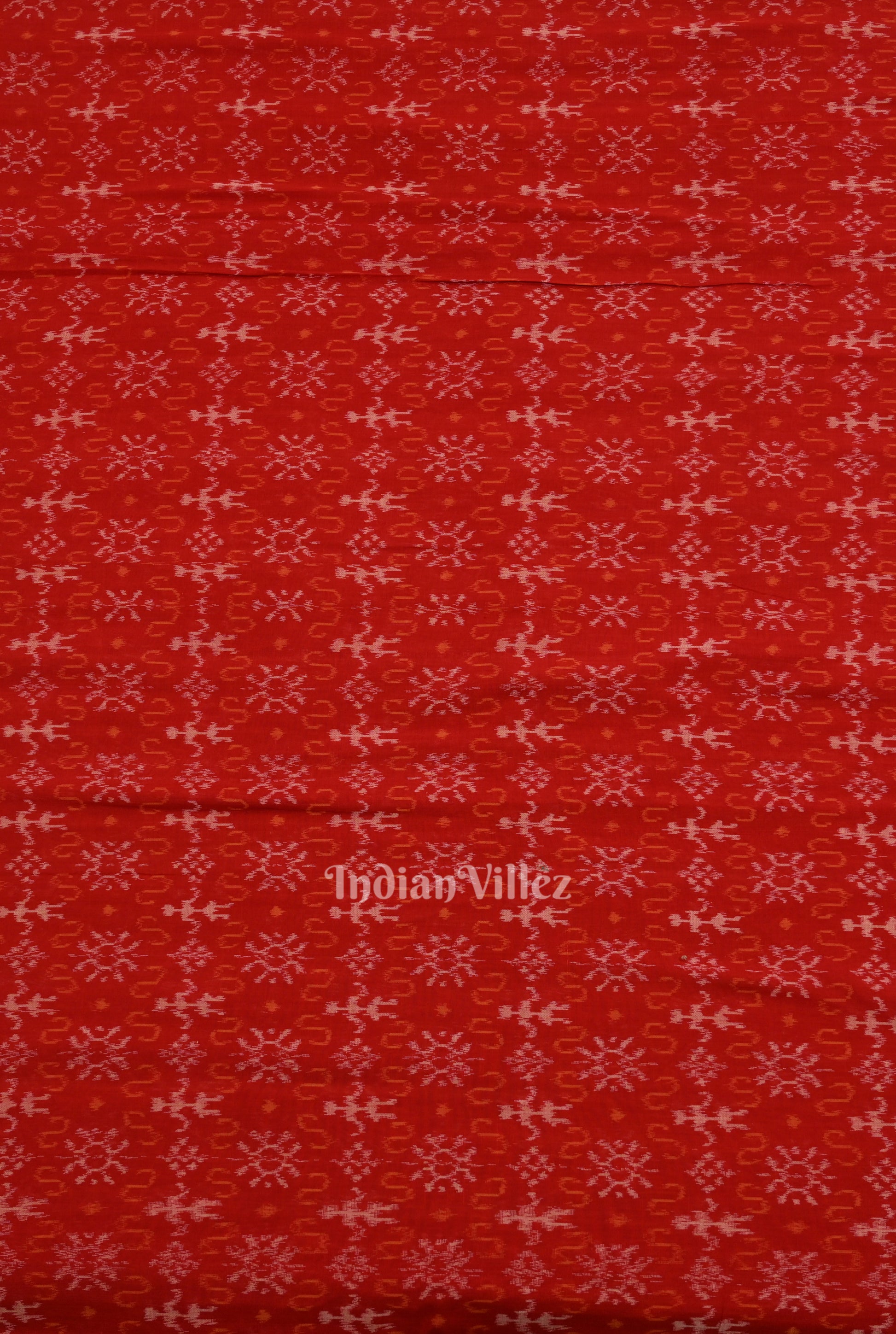 Red Tribal Theme Sambalpuri Ikat Cotton Fabric