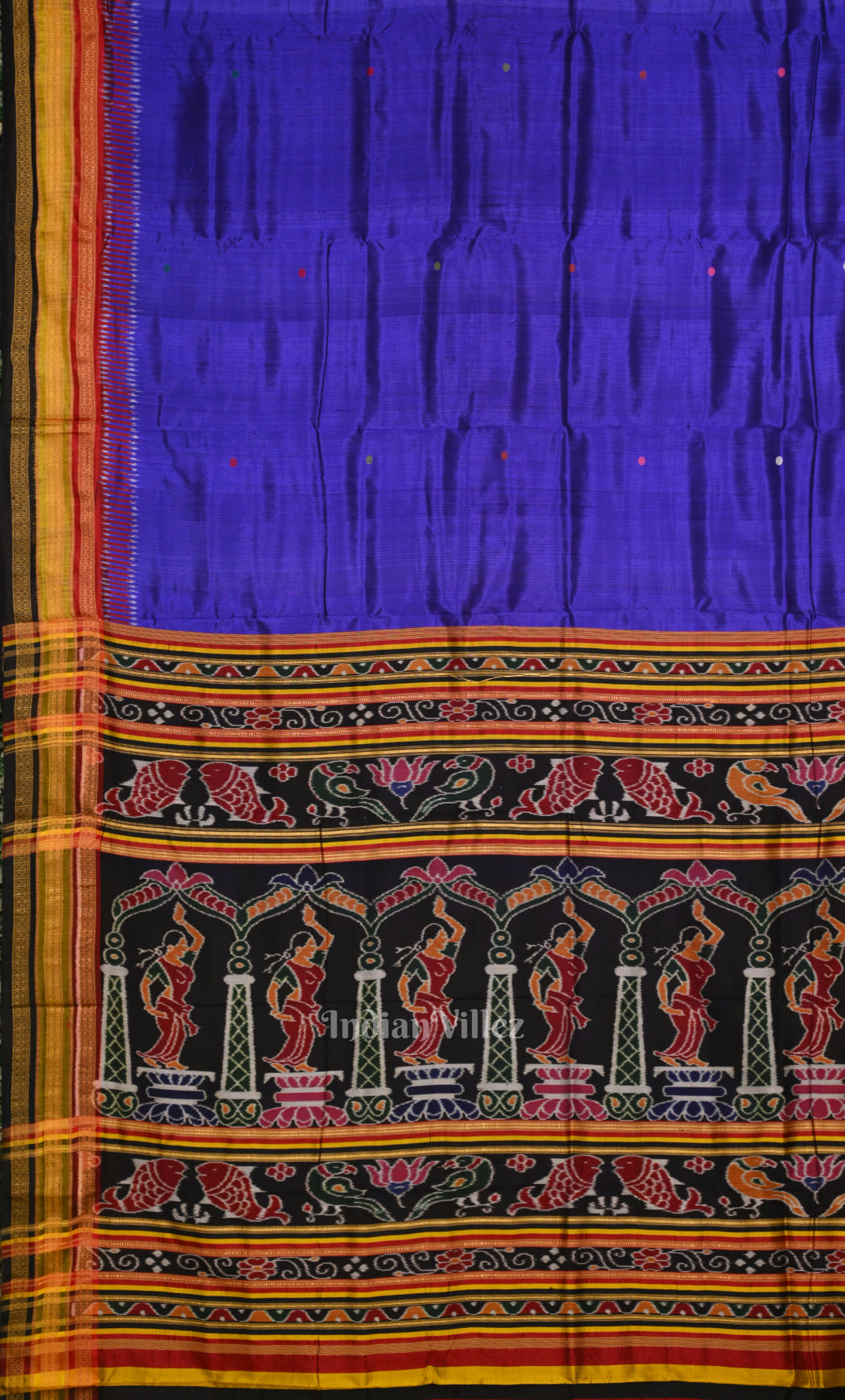 Blue Kathiphera Khandua Silk Saree with Odissi Dancer Pallu 
