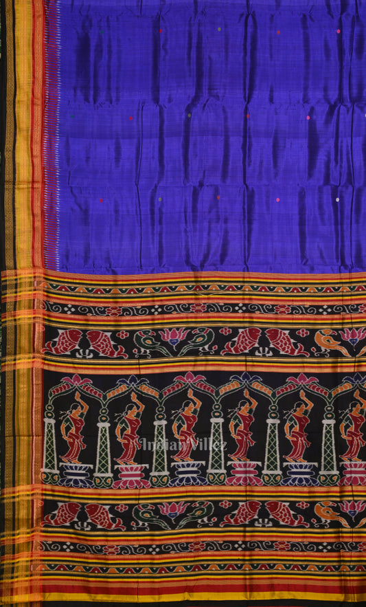 Blue Kathiphera Khandua Silk Saree with Odissi Dancer Pallu 