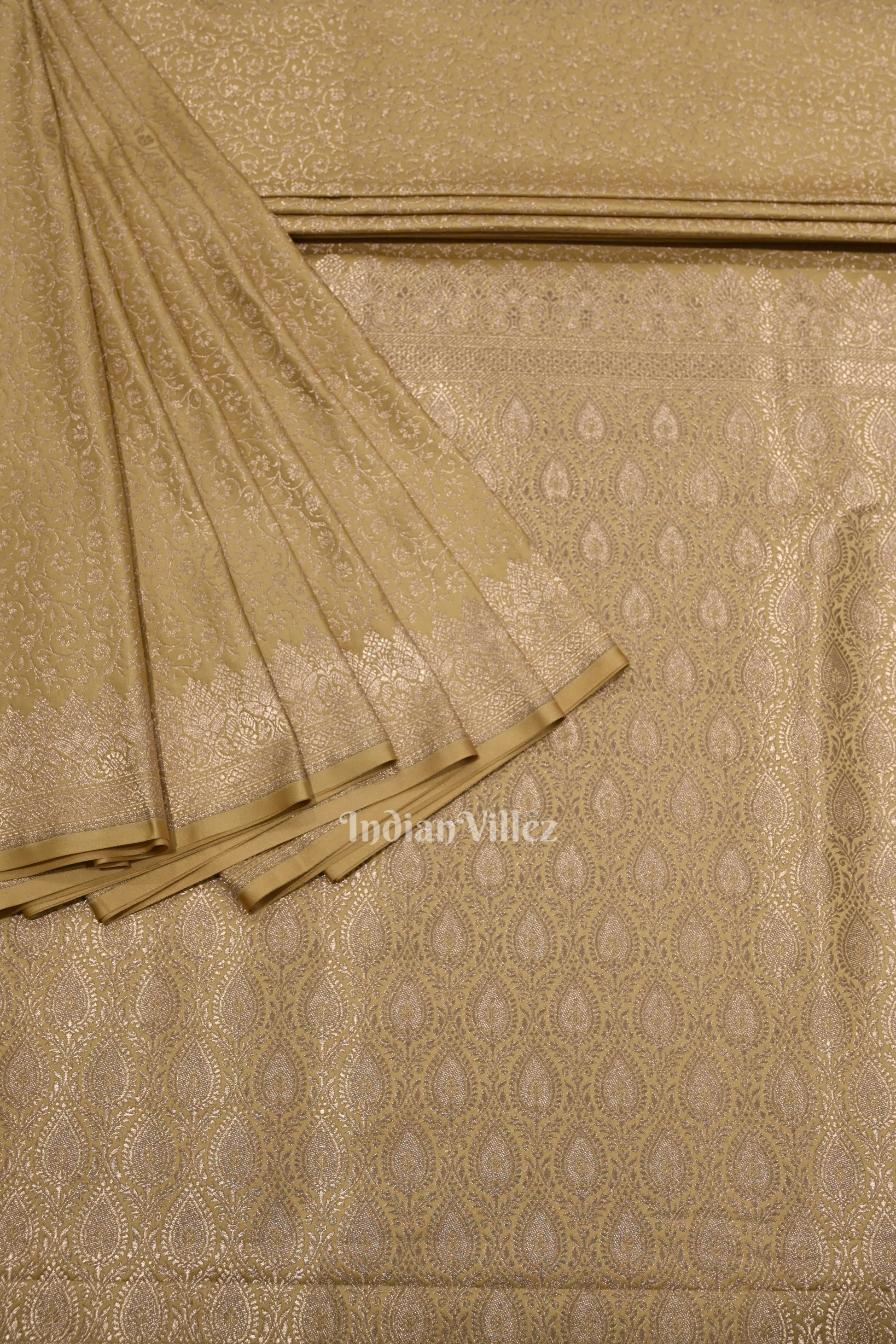 Aunthentic Beige Pure Meenakari Mashru Satin Silk Banarasi Saree 