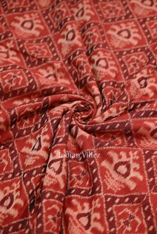 Brick Red Tribal Theme Sambalpuri Odisha Ikat Cotton Fabric 