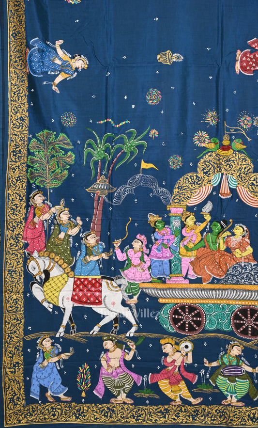Blue Mathura Vijay  Hand-Painted Pattachitra Saree