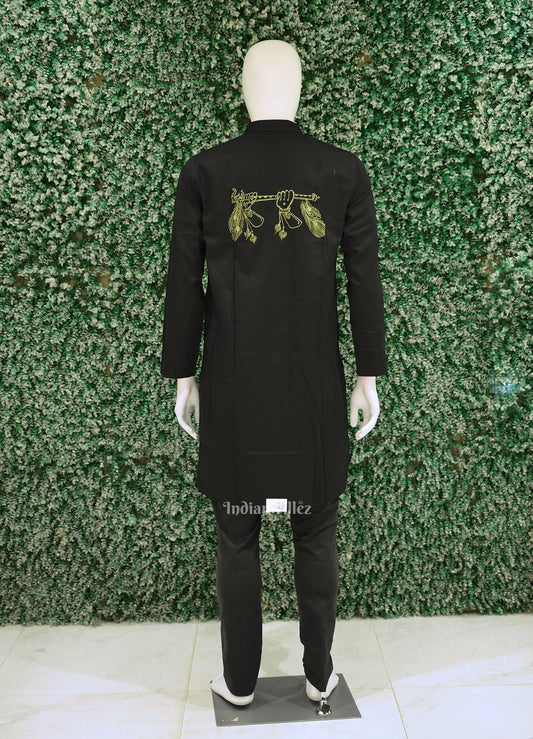 Black Radha Krishna Hand-Painted Pattachitra Kurta