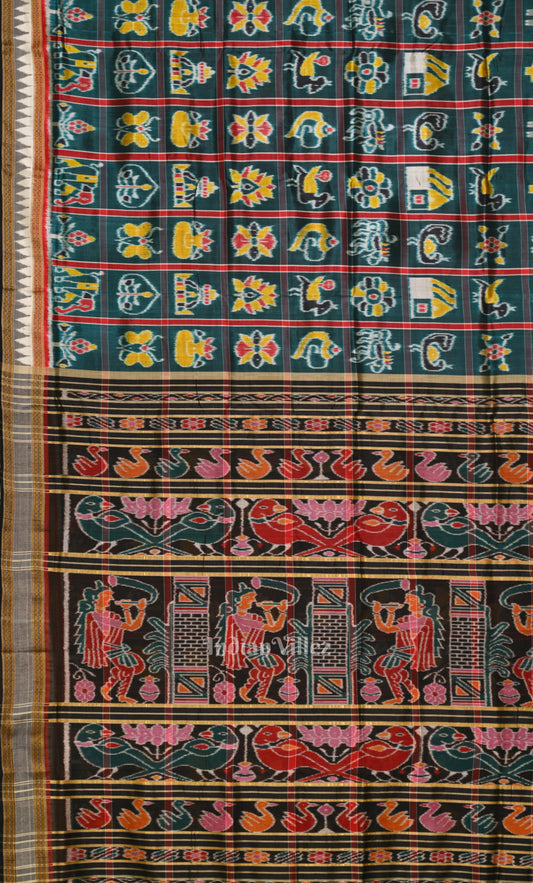 Teal Blue Black Nabakothi Odisha Ikat Khandua Silk Saree