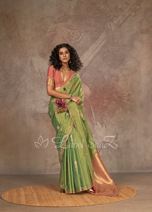 Green Two Tone Handloom Weaving Silk Saree 