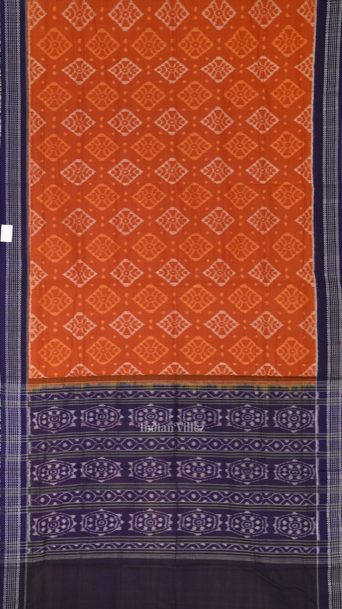 Orange Navy Blue Odisha Sambalpuri Pure Cotton Saree 