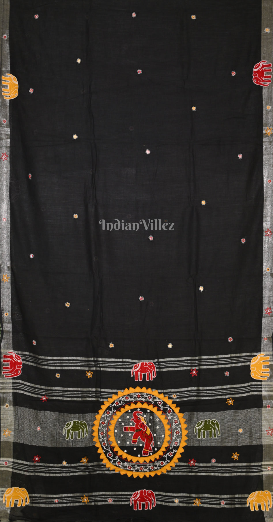 Black Hand Embroidered Applique Work Saree 