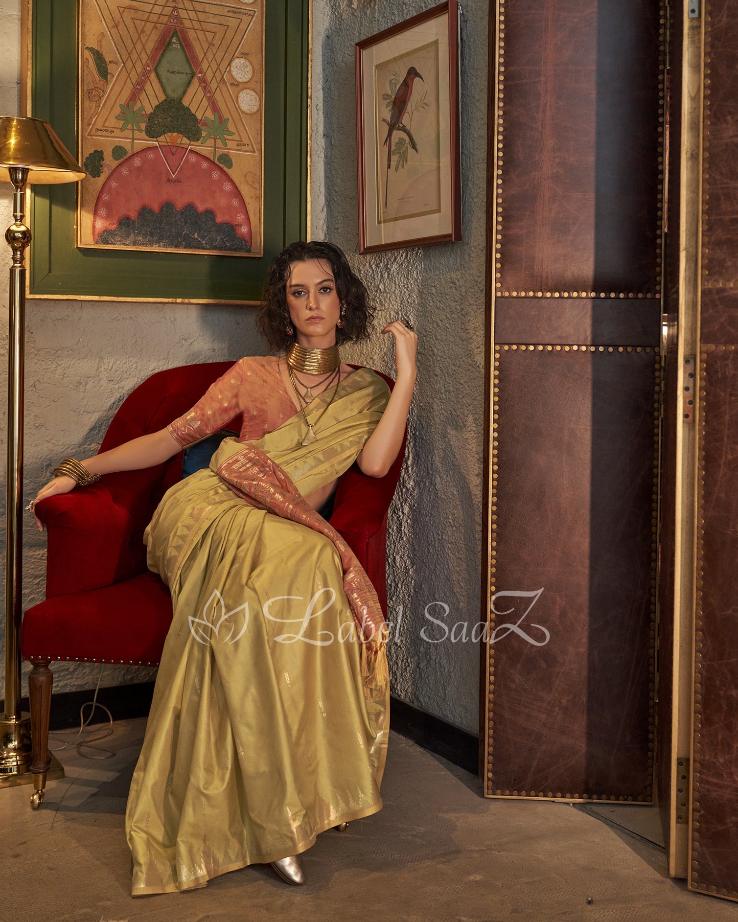 Yellow Tussar Silk Handloom Weaving Saree