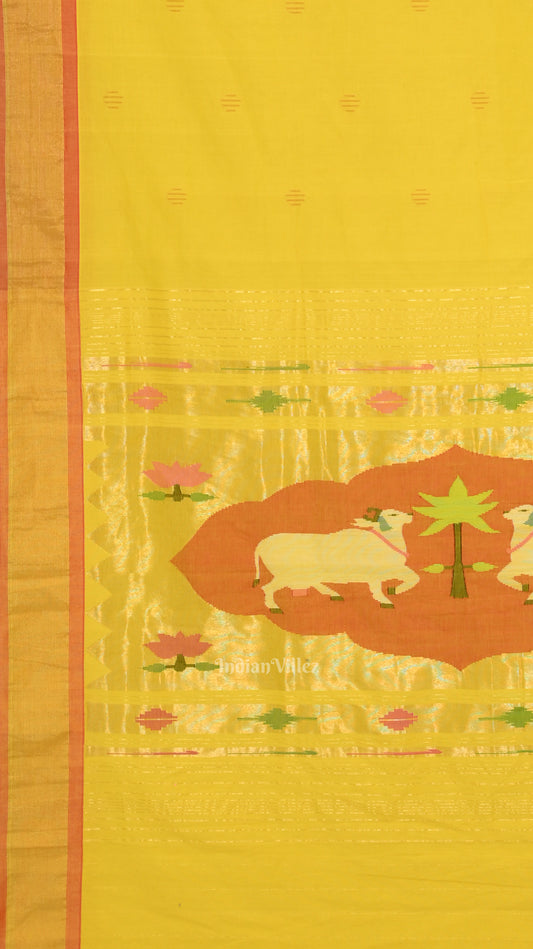 Yellow Rich Pallu Cotton Paithani Saree 