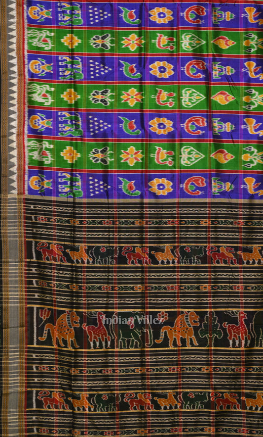 Blue Green Nabakothi Odisha Ikat Khandua Silk Saree